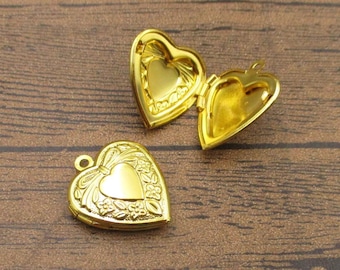 2 Little Heart Locket Pendants,Gold Color-TS013