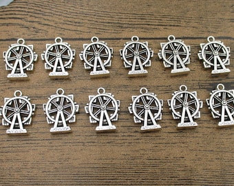 12 Ferris Wheel Charms, Antique Silver Tone-RS1110