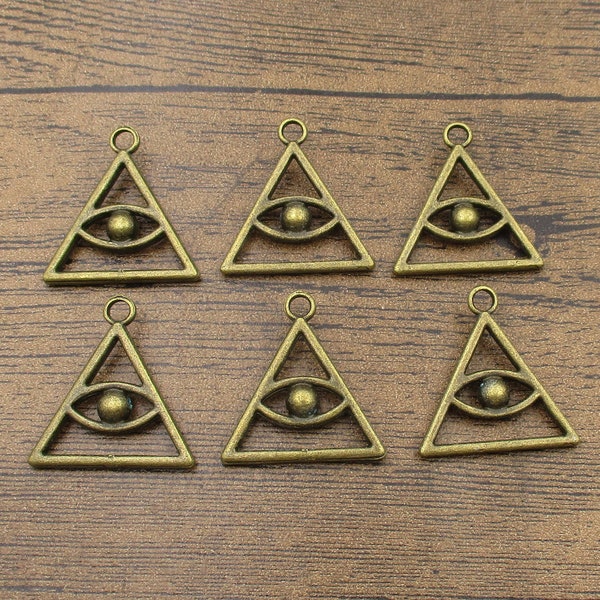 6 encantos del ojo del triángulo, tono de bronce antiguo doble cara-RS1287