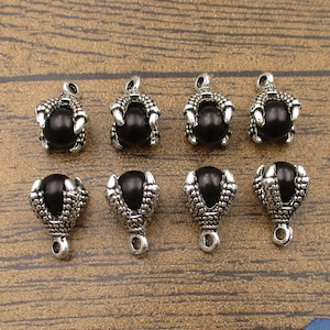 8 Silver Claw Charms with Black Pearls-RS1197
