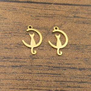 2 amuletos de acero inoxidable, Moon y Cat Gold Tone-SS1052