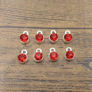 8 Silver Bezel Pendants Filled with Red Diamonds-TS242N