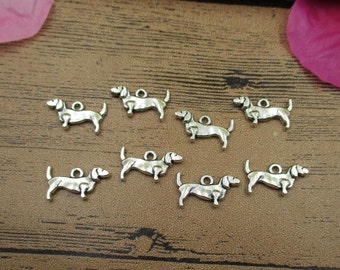 20 pingentes de cachorro, em tom de prata antiga, dupla face - RS406