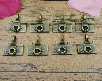 12 Camera Charms ,Antique Bronze Tone-RS525