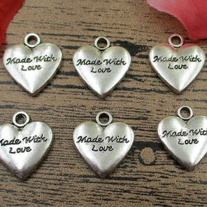12 Heart charms,love pendant,made with love, antique silver tone-RS013