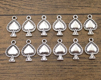 12 Spades Poker Charms,Antique Silver Tone,Double Sided-RS161