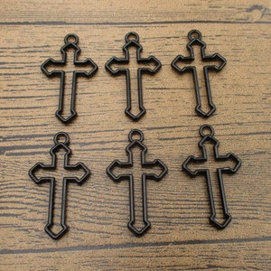 6 Cross Frame Charms,Black Color-RS992