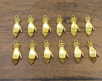 12 Hand Charms,Antique Gold Color-RS454