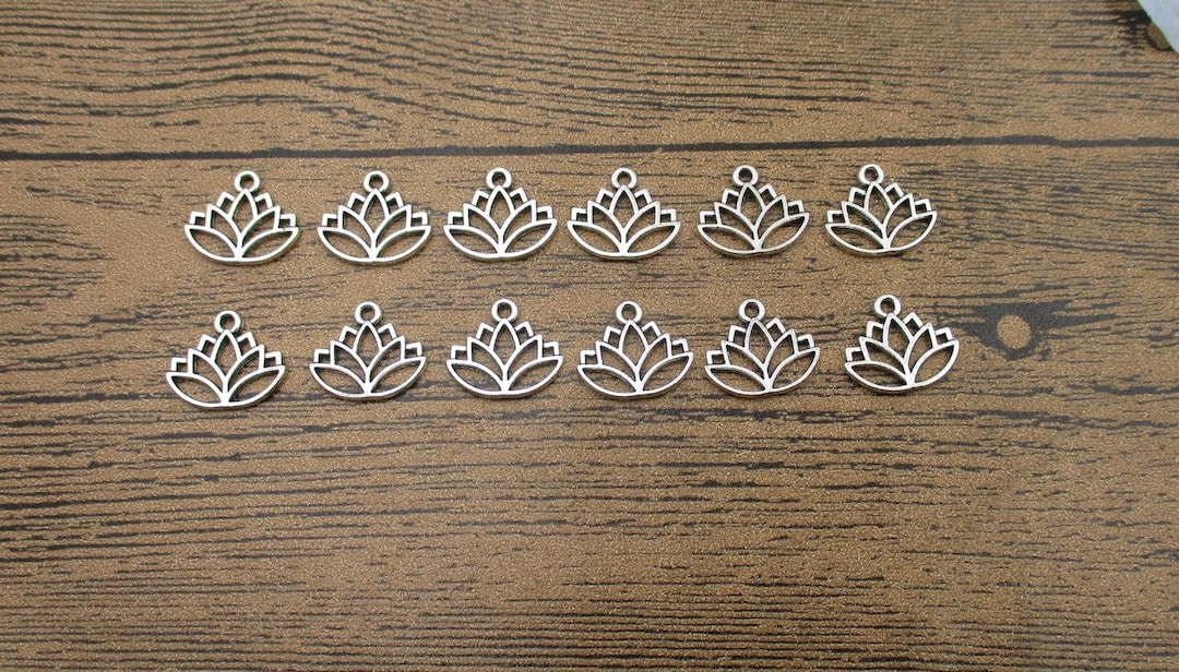 Antiqued Silver Plated Lotus Flower Ohm Charms - 20mm Yoga Charms (10, 20, Or 50 Pieces) By Xanadu Designs