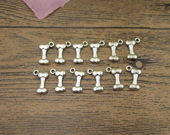 200 Antik Silber Hundeknochen Charms, doppelseitig (10 x 15 mm)