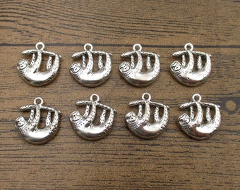 8 Sloth Charms,Antique Silver Tone 3D-RS1285