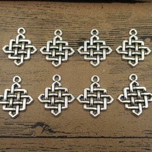 12 Chinese Knot Charms Antique Silver Tone-RS182