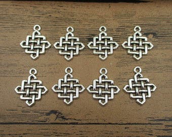 12 Chinese Knot Charms Antique Silver Tone-RS182