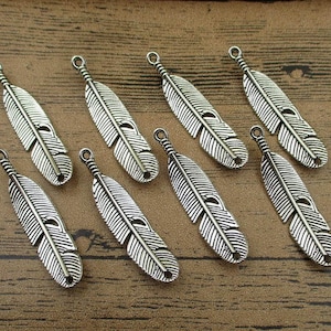 12 Feather Charms Antique Silver Tone-RS027