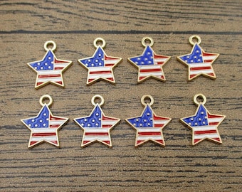 40 American Flag Star Enamel Charms: Patriotic Jewelry Supplies