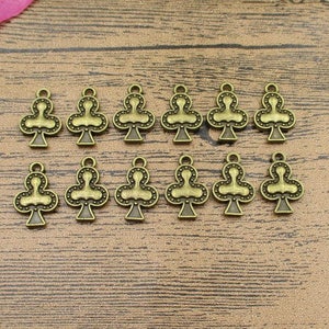 12 Clubs Poker Charms, antiker Bronzeton, doppelseitig -RS161