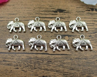 12 Elephant Charms,Antique Silver Tone Double Sided-RS612