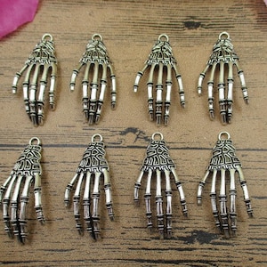 8 Skeleton Hand Charms Antique Silver Tone-RS493