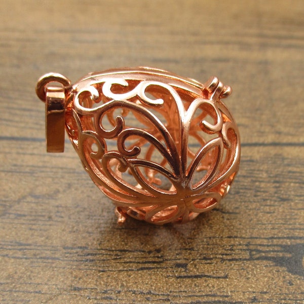 1 Big Drop Cage Charm,Filigree Locket Pendant(Fitting 18mm Beads) Rose Gold Color-TS9169
