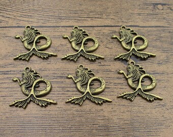 6 Mermaid Charms,Antique Bronze Tone-RS1064