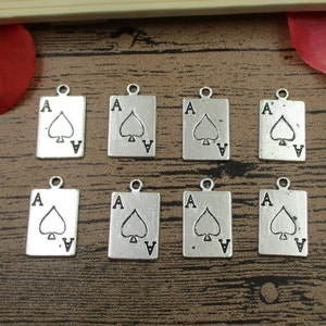 30 Amuletos para Jogar Pôquer, Ás de Espadas, Tom Prata Antigo, Dupla Face - RS269