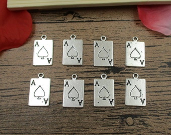 30 Playing Poker Charms,Ace of Spade, Antique Silver Tone,Double Sided -RS269