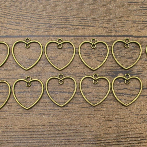 20 Heart Connector Charms,Necklace Component Antique Bronze Tone-RS1170