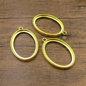 4 Oval Open Bezel Pendants(Suitable for 25x35mm cabochons)Double Sided,Gold Color-TS322
