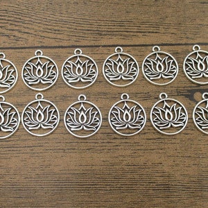 12 Lotus Flower Charms,Antique Silver Tone-RS1113 image 1