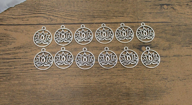 12 Lotus Flower Charms,Antique Silver Tone-RS1113 image 1