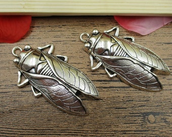 4 Cicada Charms, Antieke Zilveren Tone-RS135