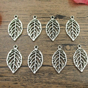 20 Leaf Charms, Antique Silver Tone,Double Sided-RS037