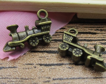 20 Train Head Charms,Antique Bronze Tone,Double Sided,3D Charms -RS232