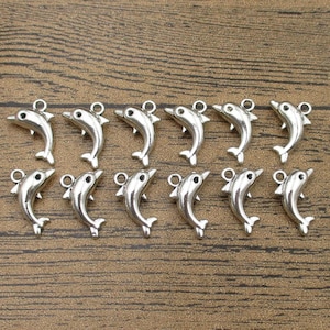 20 Dolphin Charms,Antique Silver Tone,3D Charms Double Sided-RS1115