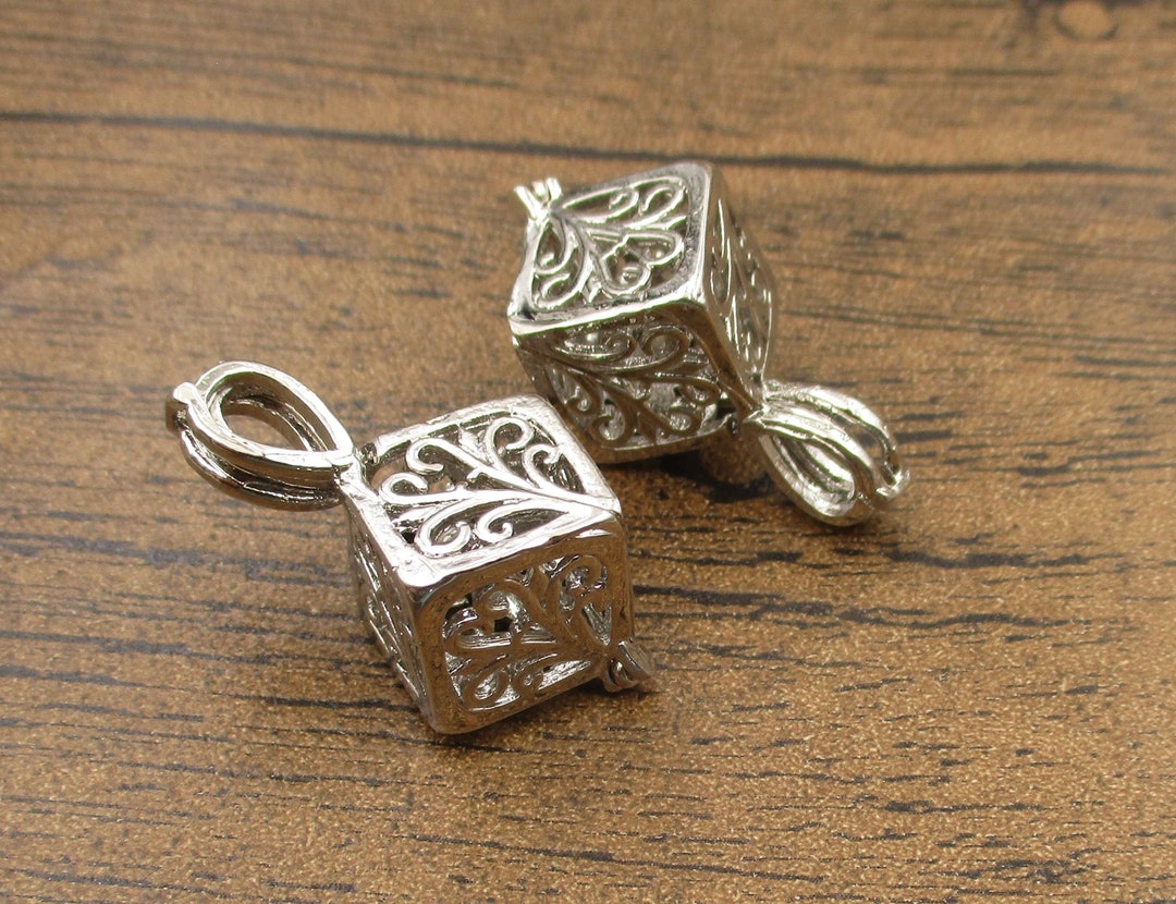 2 Cube Cage Pendants, Cube Cage Charm for Pearls and