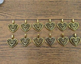 30 Heart Charms,Love Pendants,Antique Gold Tone-RS021