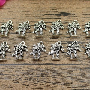 30 Coconut Tree Charms,Antique Silver Tone,3D Charms-RS616