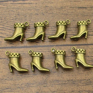 8 High-heeled Shoes Charms,Antique Bronze Tone 3D Charms-RS1232