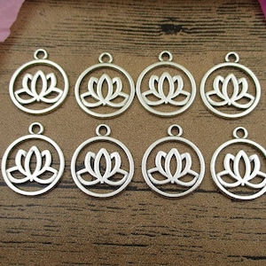 20 Lotus Flower Charmsantique Silver Tone Double Sided RS551 - Etsy