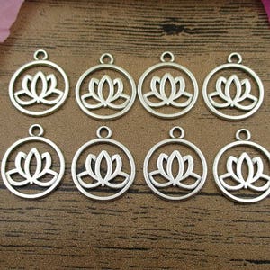 20 Lotus Flower Charms,Antique Silver Tone Double Sided -RS551