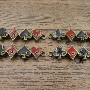 4 Playing Poker Connector Charms,Four Colors,Bronze Tone,Enamel Charms-RS750