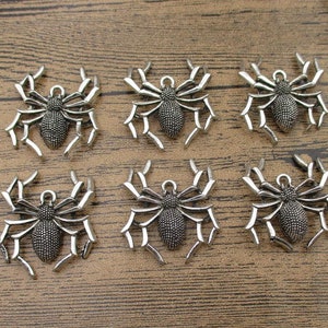 6 Big Spider Charms ,Antique Silver Tone-RS880