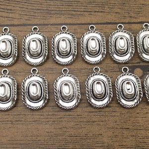 12 Cowboy Hat Charms ,Antique Silver Tone 3D Charms-RS665(NEW)