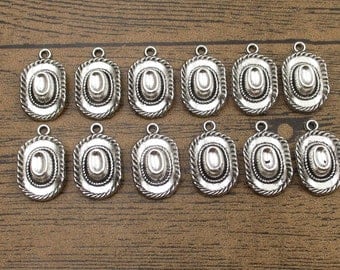 12 Cowboy Hat Charms ,Antique Silver Tone 3D Charms-RS665(NEW)