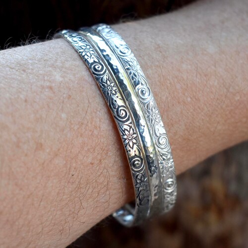 Silver boho bangle - shops stackable bangles - personalised bangle - gift for bridesmaids - gifts under 150 - silver bangle - boho jewellery -