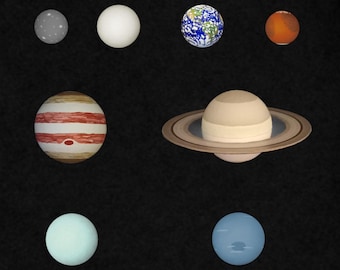 The eight planets, handmade globes.