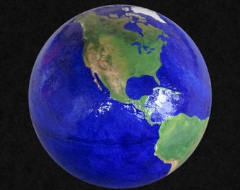 Large, shiny, handmade Earth globe without clouds.