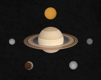 Handmade Saturn globe with its moons.