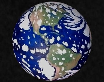 Large, handmade Earth globe with clouds.