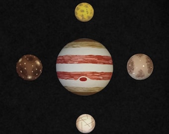Handmade Jupiter globe with its moons.